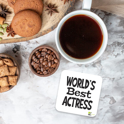 WB027 World's Best Actress MDF Wooden Coaster by Kruzroyal | Gift for Actress | Unique Novelty Present | 9cm x 9cm | Coffee Tea MDF Wooden Coaster