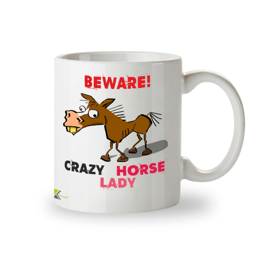 Kruzroyal Beware Crazy Horse Lady Mug - Funny Horse Gift for Women - 11oz Ceramic Coffee Mug - Equestrian Lover Gift - DZ047