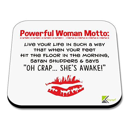 CS014 Powerful Woman Motto Novelty Funny Coffee Tea Drink Gift Glossy Sassy Quote MDF Wooden Coaster | Gifts for Her, Friend, Mum, Colleague | Feminist Birthday & Leaving Present