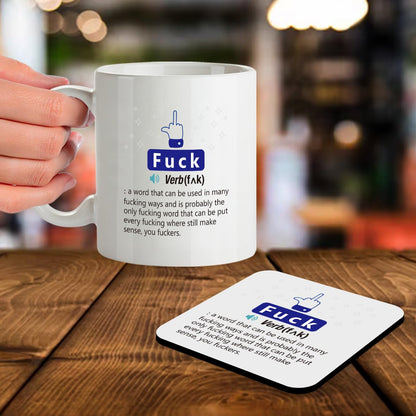 SM037 F*ck Definition Rude Funny - 11OZ Mug & Matching Coaster Set for Office Collegue Friend