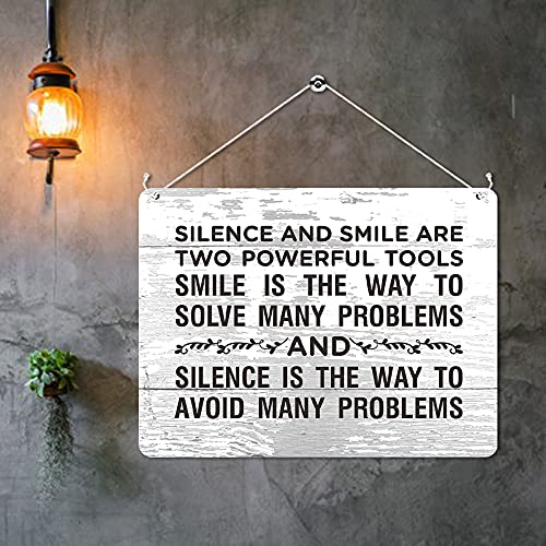 Kruzroyal MP494 Silence And Smile Quote Funny Novelty Retro Vintage Metal Wall Sign Plaque 20cm x 15cm