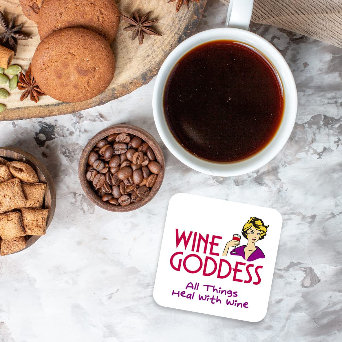 CS588 Wine Goddess All Things heal with Wine Novelty Funny Coffee Tea Drink Gift Glossy MDF Wooden Coaster