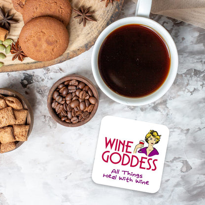 CS588 Wine Goddess All Things heal with Wine Novelty Funny Coffee Tea Drink Gift Glossy MDF Wooden Coaster
