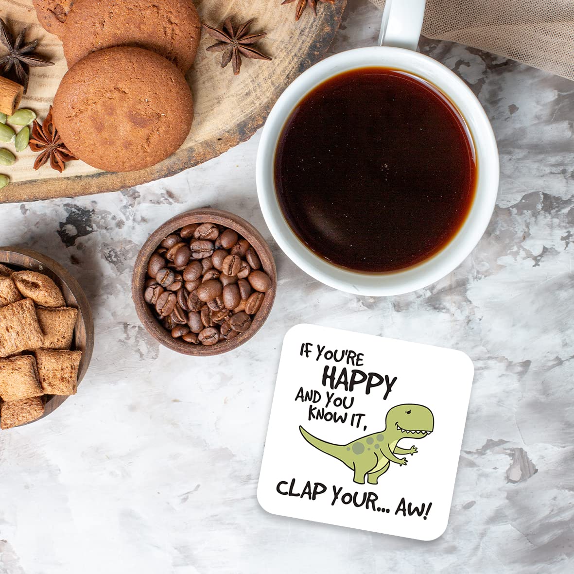 CS752 If You're Happy and You Know it, clap Your...Aw! Novelty Funny Coffee Tea Drink Gift Glossy MDF Wooden Coaster