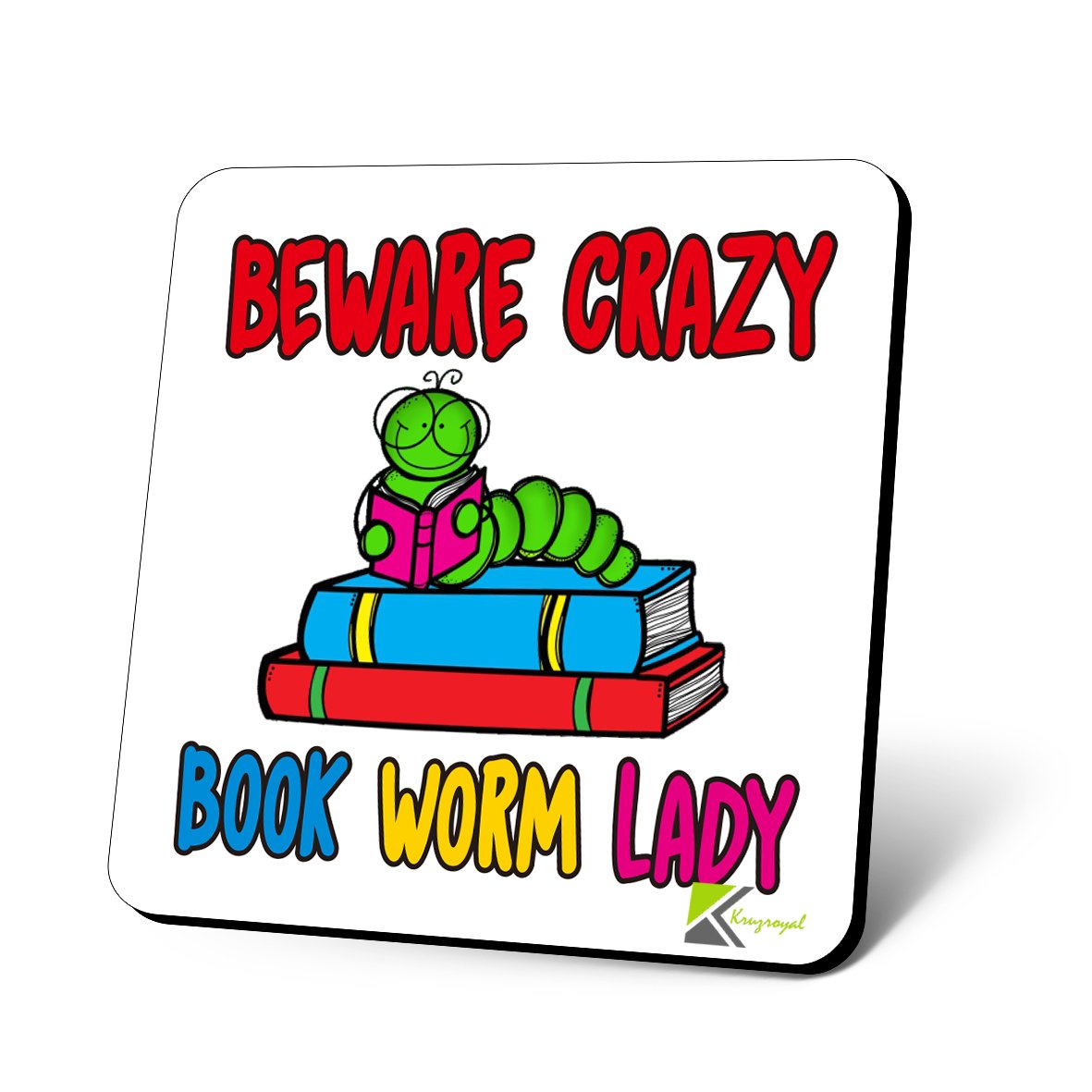CS840 Beware Crazy Bookworm Novelty Funny Coffee Tea Drink Gift Glossy MDF Wooden Coaster