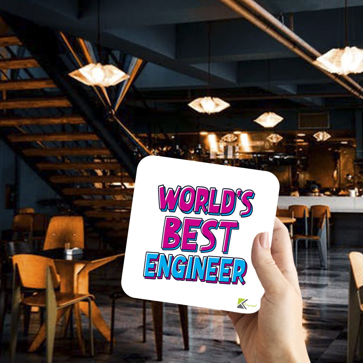 WB002 World's Best Engineer MDF Wooden Coaster by Kruzroyal | Gift for Engineer | Unique Novelty Present | 9cm x 9cm | Coffee Tea MDF Wooden Coaster