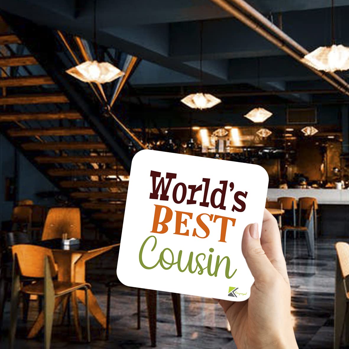 WB042 World's Best Cousin MDF Wooden Coaster by Kruzroyal | Gift for Cousin | Unique Novelty Present | 9cm x 9cm | Coffee Tea MDF Wooden Coaster