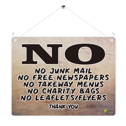 Kruzroyal MP301 No Junk Mail,No Free Newspapers,No Takeaway Menus,No charity bags,no leaflets/flyers Thank you Funny Novelty Retro Vintage Metal Wall Sign Plaque 20cm x 15cm