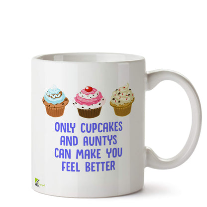 Kruzroyal Only Cupcakes and Auntys Mug | Funny Auntie Gift Ceramic Coffee Tea Cup for Aunt, Sister, Friend, Niece Nephew