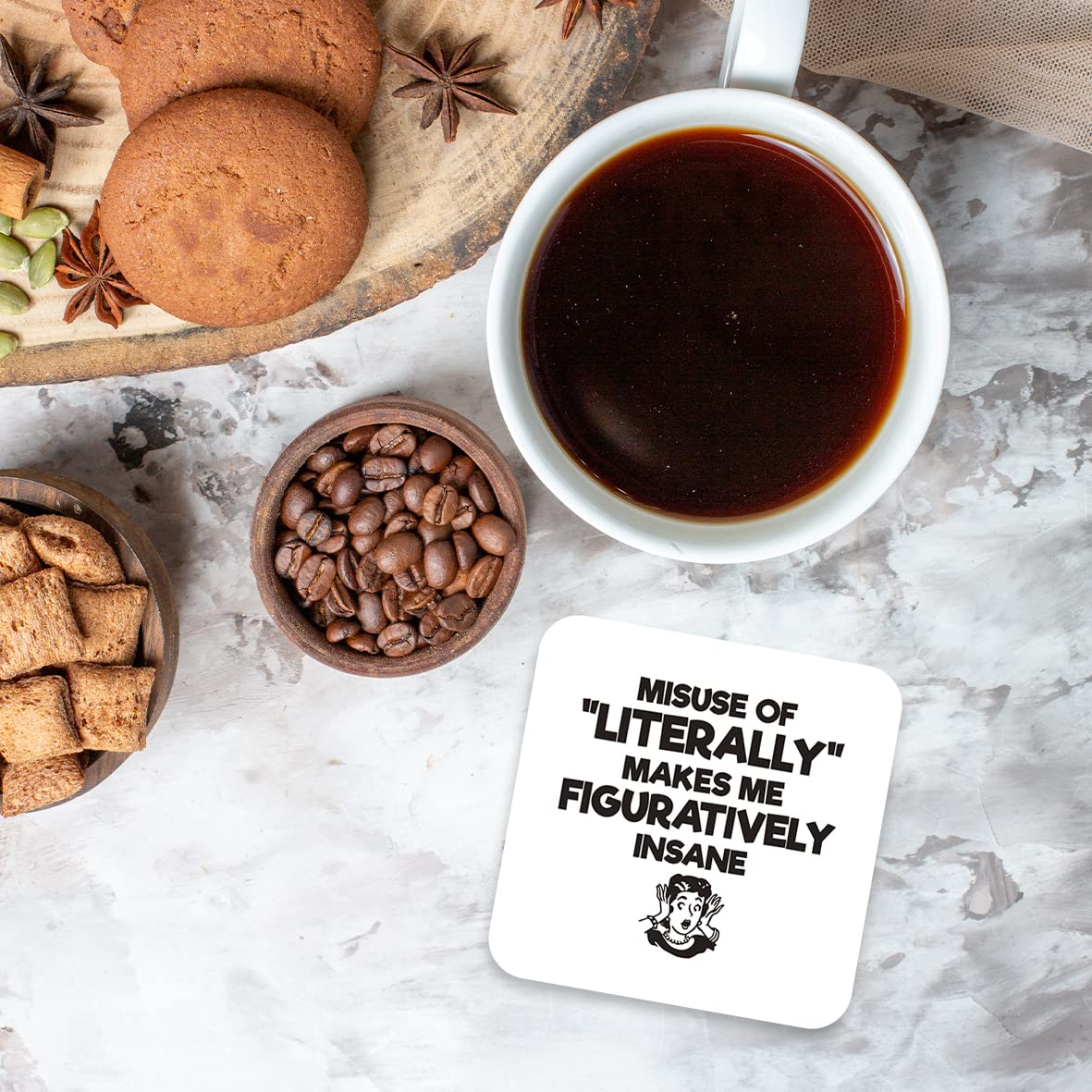 CS460 Misuse of "Literally" Makes me Figuratively Insane Novelty Funny Coffee Tea Drink Gift Glossy MDF Wooden Coaster