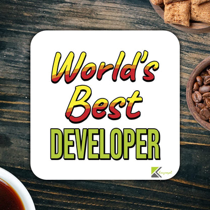 WB081 World's Best Developer MDF Wooden Coaster by Kruzroyal | Gift for Developer | Unique Novelty Present | 9cm x 9cm | Coffee Tea MDF Wooden Coaster