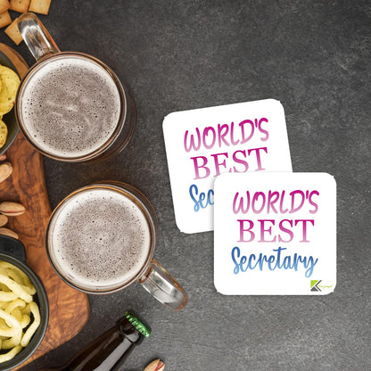 WB067 World's Best Secretary MDF Wooden Coaster by Kruzroyal | Gift for Secretary | Unique Novelty Present | 9cm x 9cm | Coffee Tea MDF Wooden Coaster