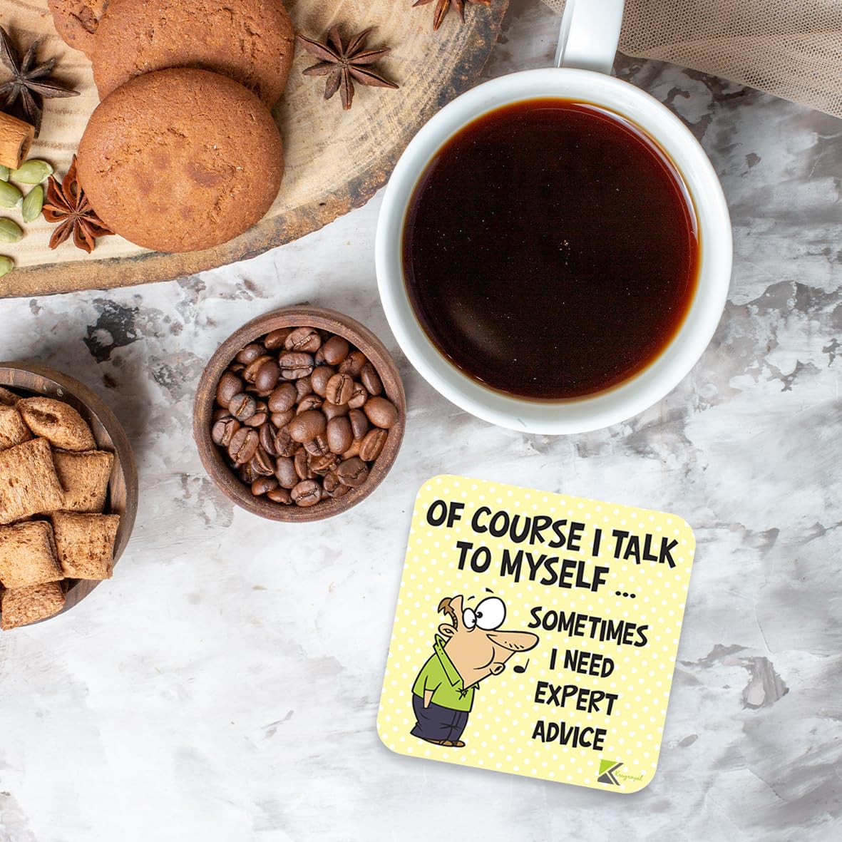 CS200 OF COURSE I TALK TO MYSELF sometimes i need expert advice. Novelty Funny Coffee Tea Drink Gift Glossy MDF Wooden Coaster | Gifts for Dad, Men, Women, Boss