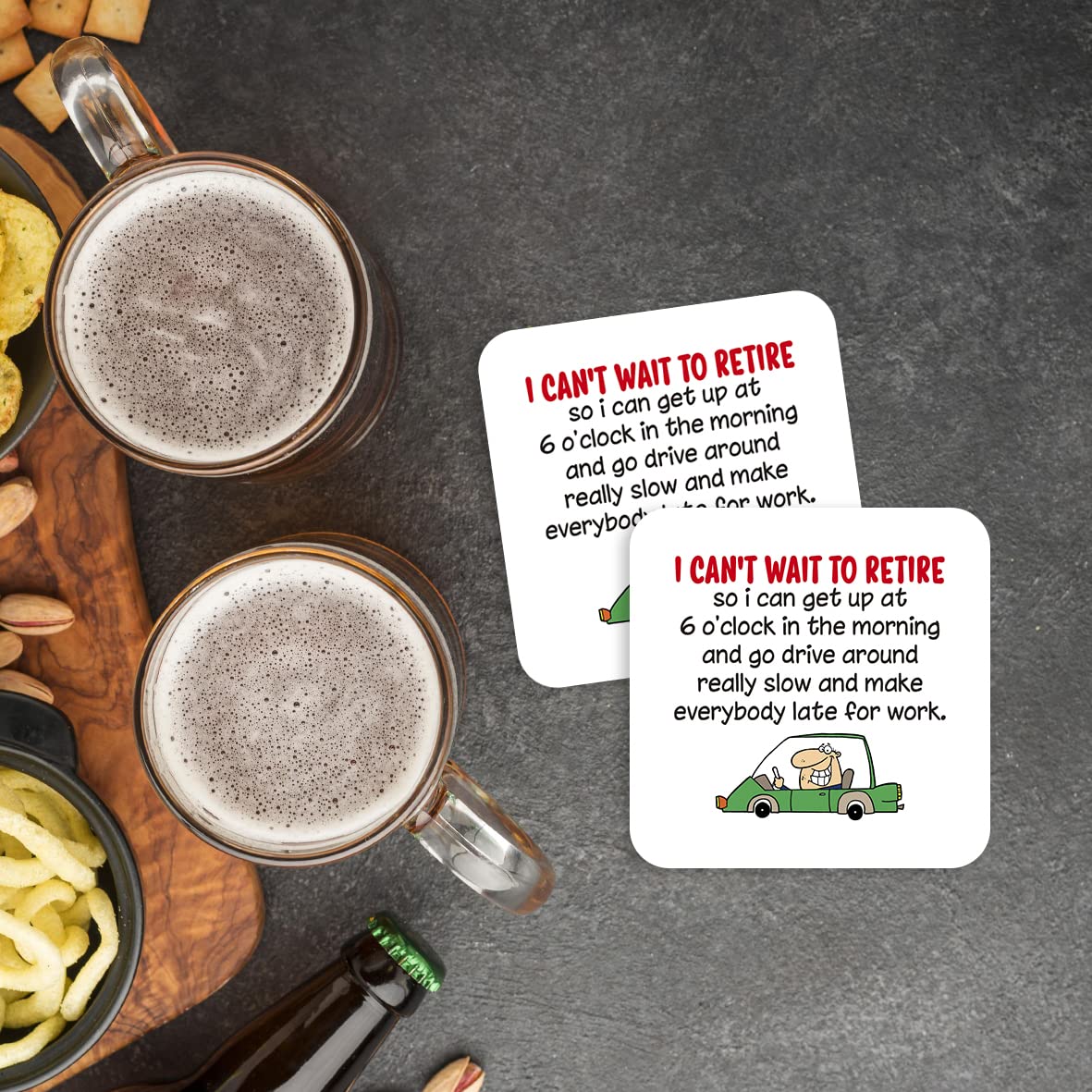 CS474 I Can't Wait to Retire so i can get up at 6o'clock in The Morning and go Drive Around Really Slow and Make Everybody Late for Work Novelty Funny Coffee Tea Drink Gift Glossy MDF Wooden Coaster