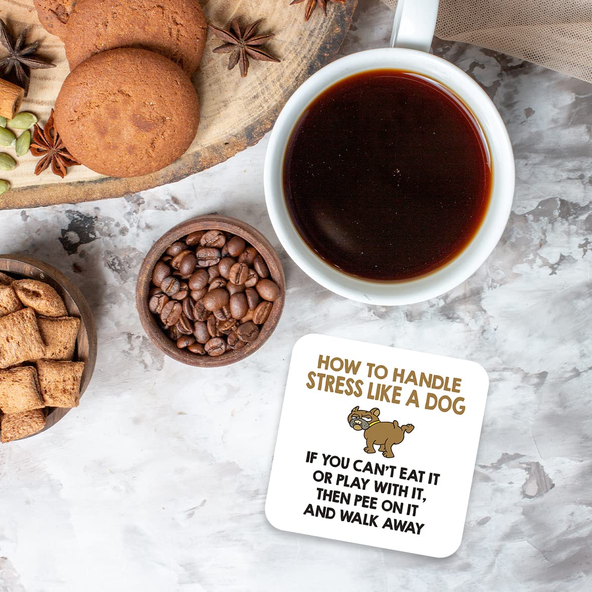 CS535 How to Handle Stress Like a Dog, If You Can't eat it or Play with it, Then Pee on it and Walk Away Novelty Funny Coffee Tea Drink Gift Glossy MDF Wooden Coaster