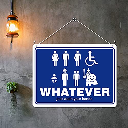 Kruzroyal Whatever Just Wash Your Hands Funny Toilet Sign, All Gender Neutral Washroom Decor Plaque, Decorative Metal Tin Door Sign, 20x15cm