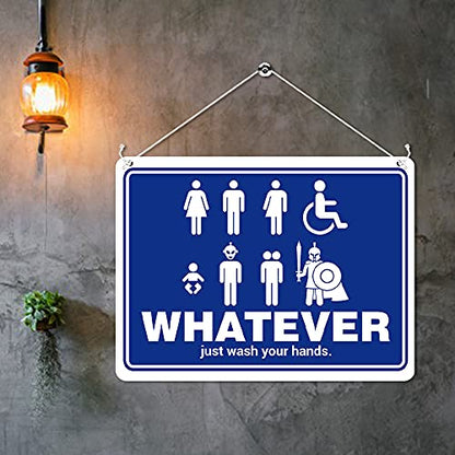 Kruzroyal Whatever Just Wash Your Hands Funny Toilet Sign, All Gender Neutral Washroom Decor Plaque, Decorative Metal Tin Door Sign, 20x15cm