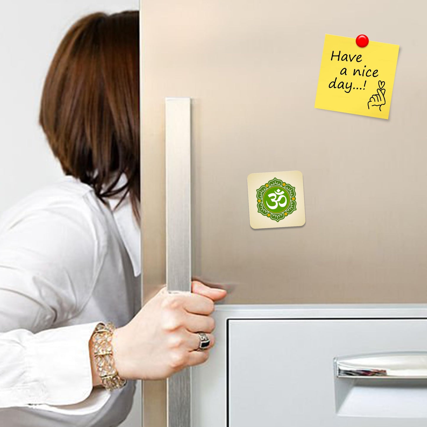 FM079 OHM/Inner peace Novelty Funny Idea Glossy Metal Square Fridge Magnet
