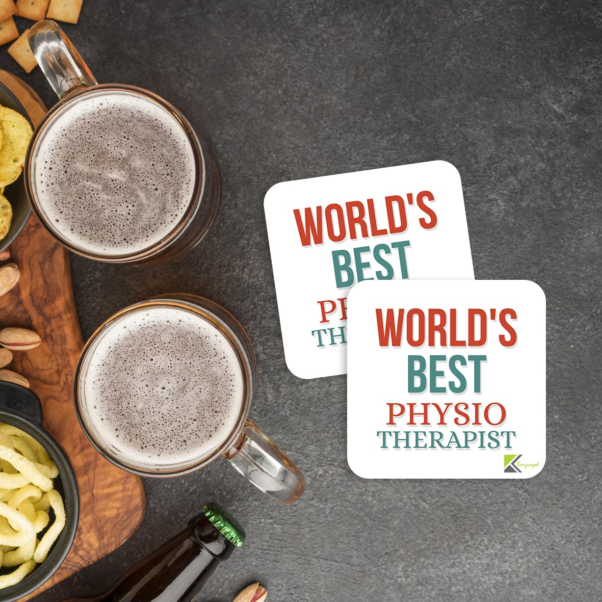 WB071 World's Best Physiotherapist MDF Wooden Coaster by Kruzroyal | Gift for Physiotherapist | Unique Novelty Present | 9cm x 9cm | Coffee Tea MDF Wooden Coaster