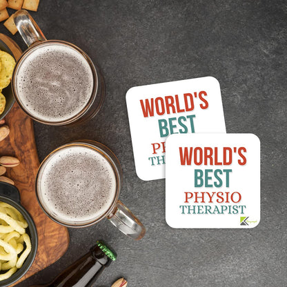 WB071 World's Best Physiotherapist MDF Wooden Coaster by Kruzroyal | Gift for Physiotherapist | Unique Novelty Present | 9cm x 9cm | Coffee Tea MDF Wooden Coaster