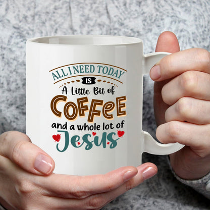 Kruzroyal Christian Coffee Mug | A Little Bit of Coffee and a Whole Lot of Jesus | Faith Gift for Women Men | Religious Birthday Christmas 11oz