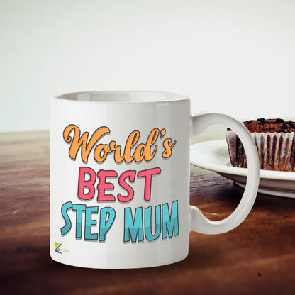 Kruzroyal DZ819 World's Best Step Mum Mug 11oz - White Ceramic Coffee & Tea Cup for Stepmum, Bonus Mum - Birthday or Mother's Day Present for Her