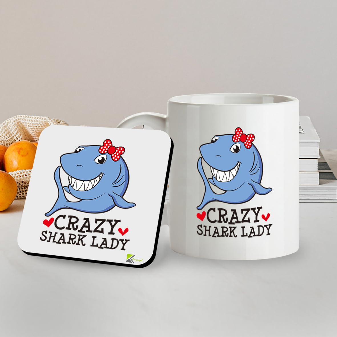 SM031 Crazy Shark Lady - 11OZ Mug & Matching Coaster Set