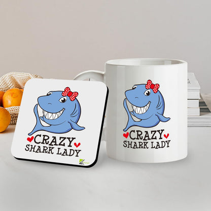 SM031 Crazy Shark Lady - 11OZ Mug & Matching Coaster Set
