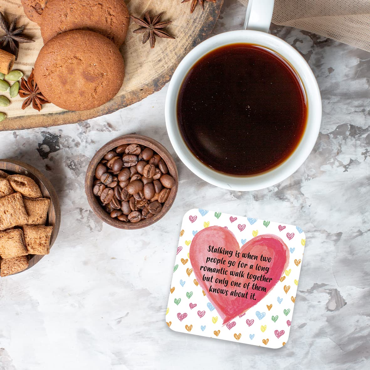 CS766 Stalking is When Two People go for a Long Romantic Walk Together but only one of Them Knows About it Novelty Funny Coffee Tea Drink Gift Glossy MDF Wooden Coaster