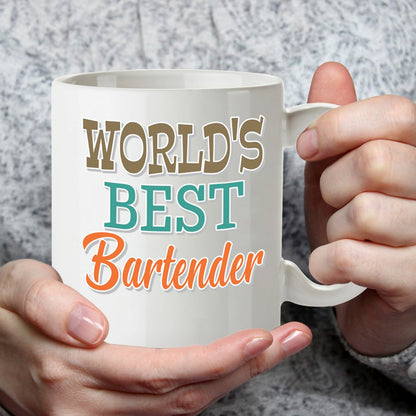 Kruzroyal DZ874 World's Best Bartender Mug 11oz - White Ceramic Cup for Barman, Mixologist - Funny Birthday, Leaving or Thank You Present