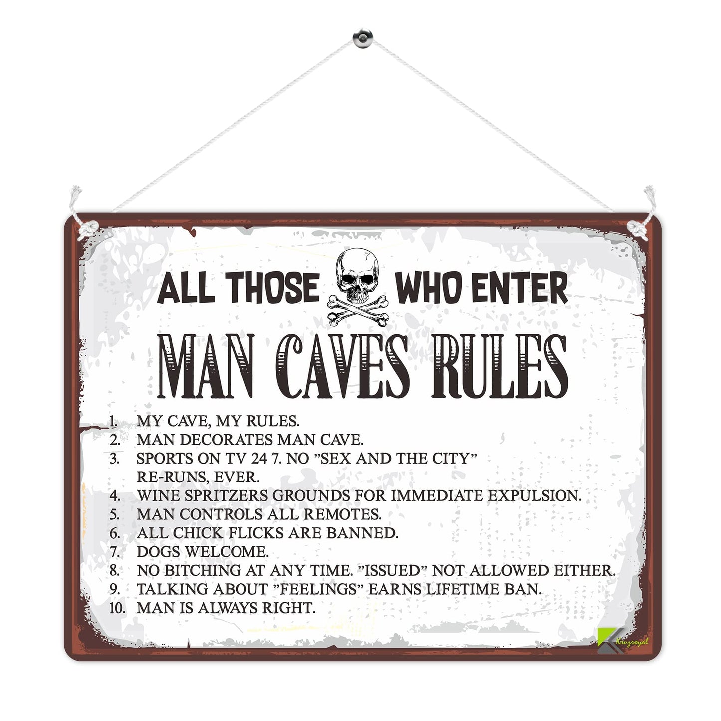 MP267 Man Cave Rules Funny Novelty Retro Vintage Metal Wall Sign Plaque 20cm x 15cm