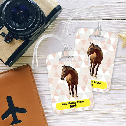 PLT251 Personalised Name's Bag with Horse Image Novelty Funny Unique Designer Gift Glossy Plastic Suitcase Luggage Tag