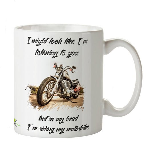 Kruzroyal Funny Motorbike Mug, I Might Look Like I'm listerning to You but in My Head I'm Riding My Motorbike Funny Coffee Tea Mug, Novelty Biker Gift for Husband, Dad or Motorcycle Lover