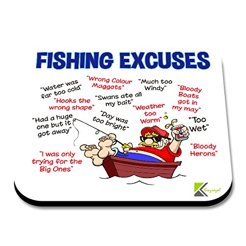CS099 Fishing excuses Novelty Funny Coffee Tea Drink Gift Glossy MDF Wooden Coaster Mug Mat for Angler, Fisherman - Humorous Gift for Dad, Grandad - Father's Day, Birthday