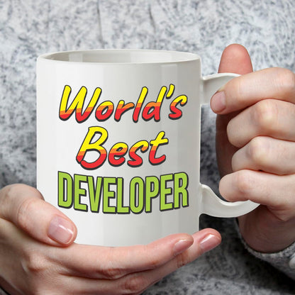 Kruzroyal DZ881 World's Best Developer Mug 11oz - White Ceramic Cup for Programmer, Coder, Engineer - Funny Birthday, Thank You Present