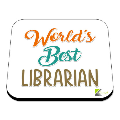 WB054 World's Best Librarian MDF Wooden Coaster by Kruzroyal | Gift for Librarian | Unique Novelty Present | 9cm x 9cm | Coffee Tea MDF Wooden Coaster