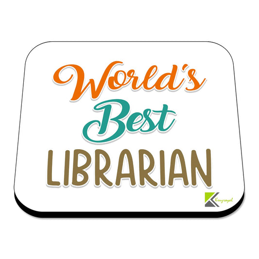 WB054 World's Best Librarian MDF Wooden Coaster by Kruzroyal | Gift for Librarian | Unique Novelty Present | 9cm x 9cm | Coffee Tea MDF Wooden Coaster