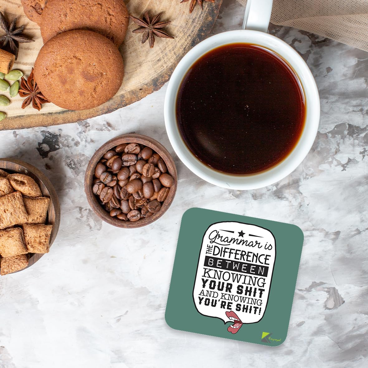 CS289 Grammar is The Difference Between Knowing Your Shit and Knowing You're Shit! Novelty Funny Coffee Tea Drink Gift Glossy MDF Wooden Coaster
