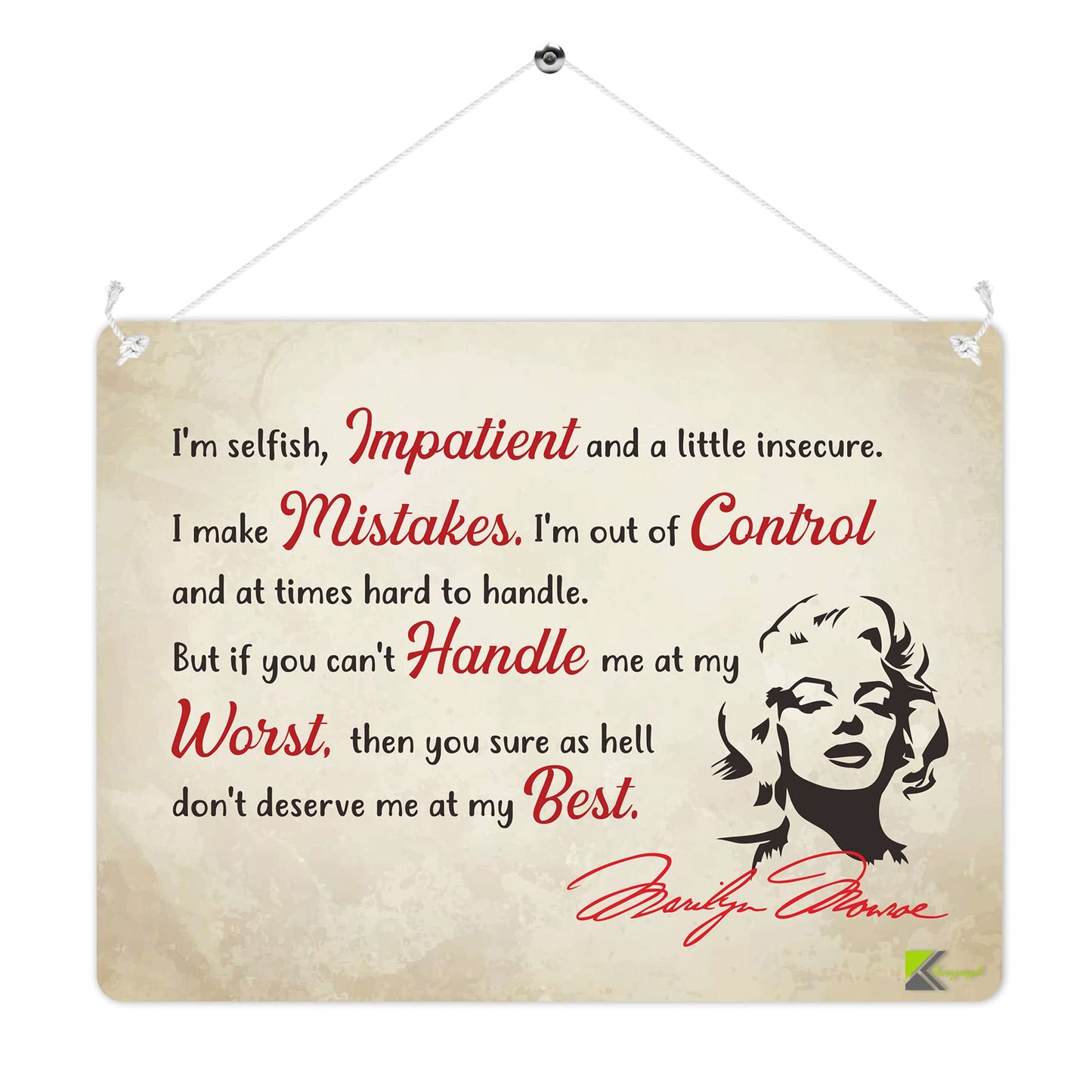 MP248 Marilyn Monroe Quote - I'm Selfish, Impatient And A Little Insecure Funny Novelty Retro Vintage Metal Wall Sign Plaque 20cm x 15cm