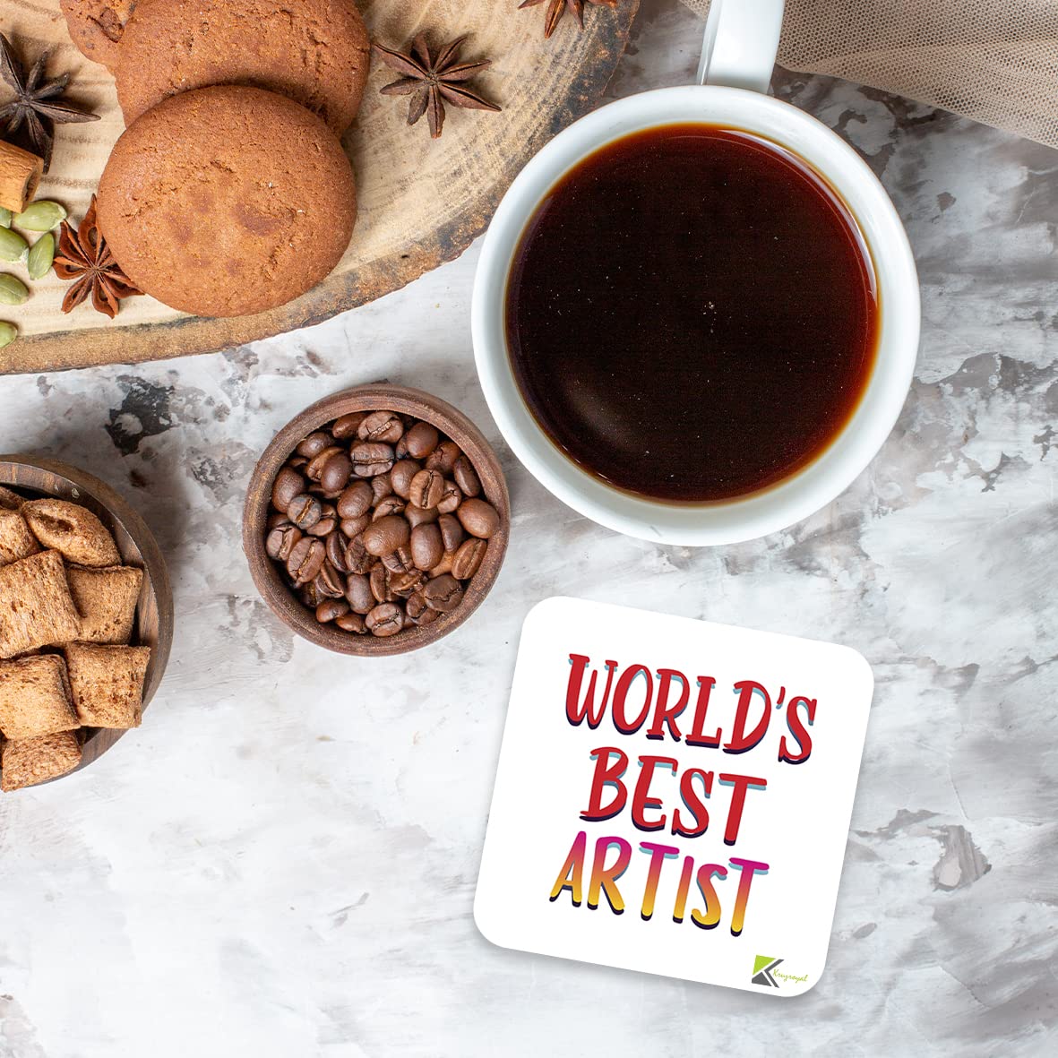 WB064 World's Best Artist MDF Wooden Coaster by Kruzroyal | Gift for Artist | Unique Novelty Present | 9cm x 9cm | Coffee Tea MDF Wooden Coaster