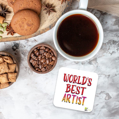 WB064 World's Best Artist MDF Wooden Coaster by Kruzroyal | Gift for Artist | Unique Novelty Present | 9cm x 9cm | Coffee Tea MDF Wooden Coaster
