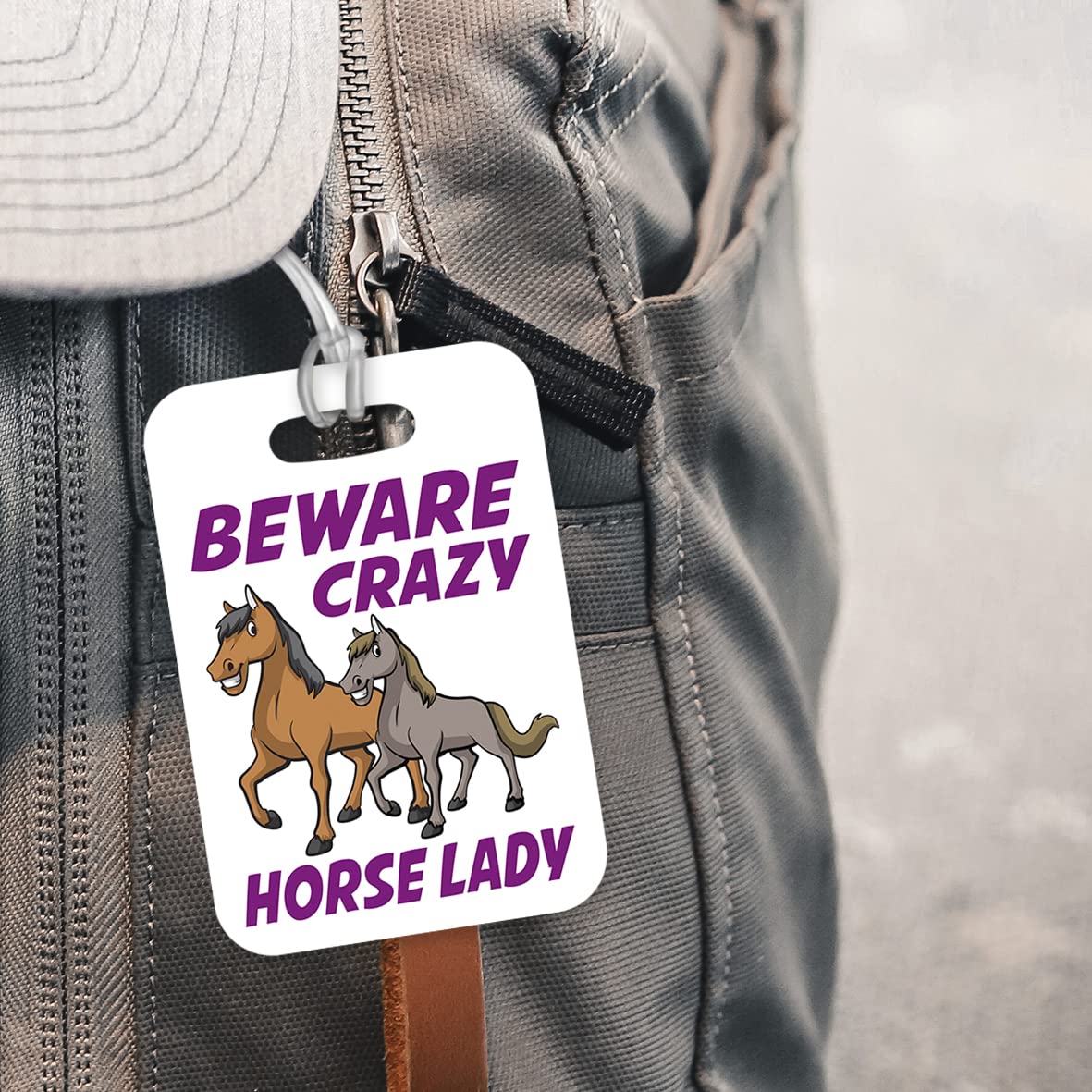 LT133 Beware Crazy Horse Lady Novelty Funny Unique Designer Gift Glossy Plastic Suitcase Luggage Tag