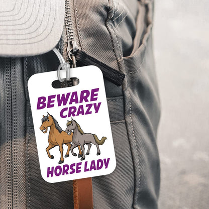 LT133 Beware Crazy Horse Lady Novelty Funny Unique Designer Gift Glossy Plastic Suitcase Luggage Tag