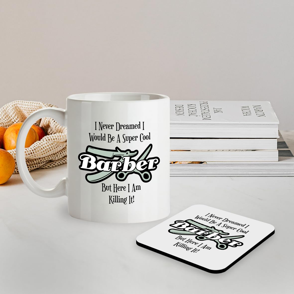 Kruzroyal SM059 I Never Dreamed i Would be a Super Co0l Barber - 11OZ Mug & Matching Coaster Set - Gift for Hair Dresser/Barber