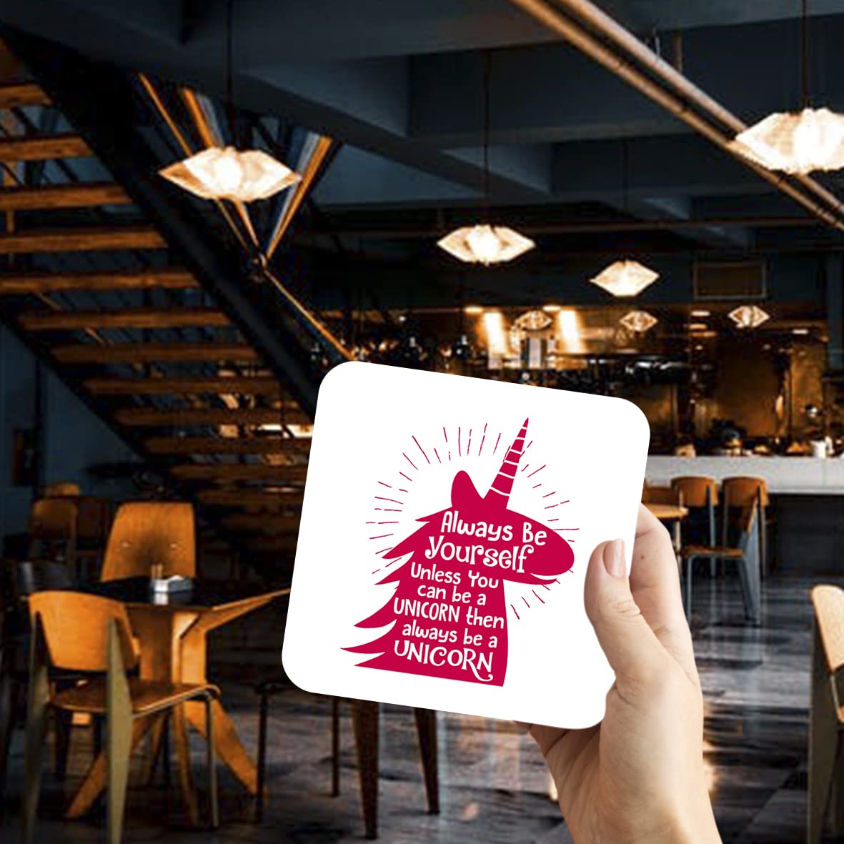 CS525 Always be Yourself Unless You can be a Unicorn Then Always be a Unicorn Novelty Funny Coffee Tea Drink Gift Glossy MDF Wooden Coaster