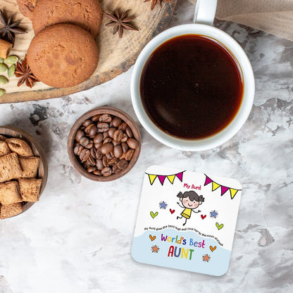 CS687 World's Best Aunt Novelty Funny Coffee Tea Drink Gift Glossy MDF Wooden Coaster
