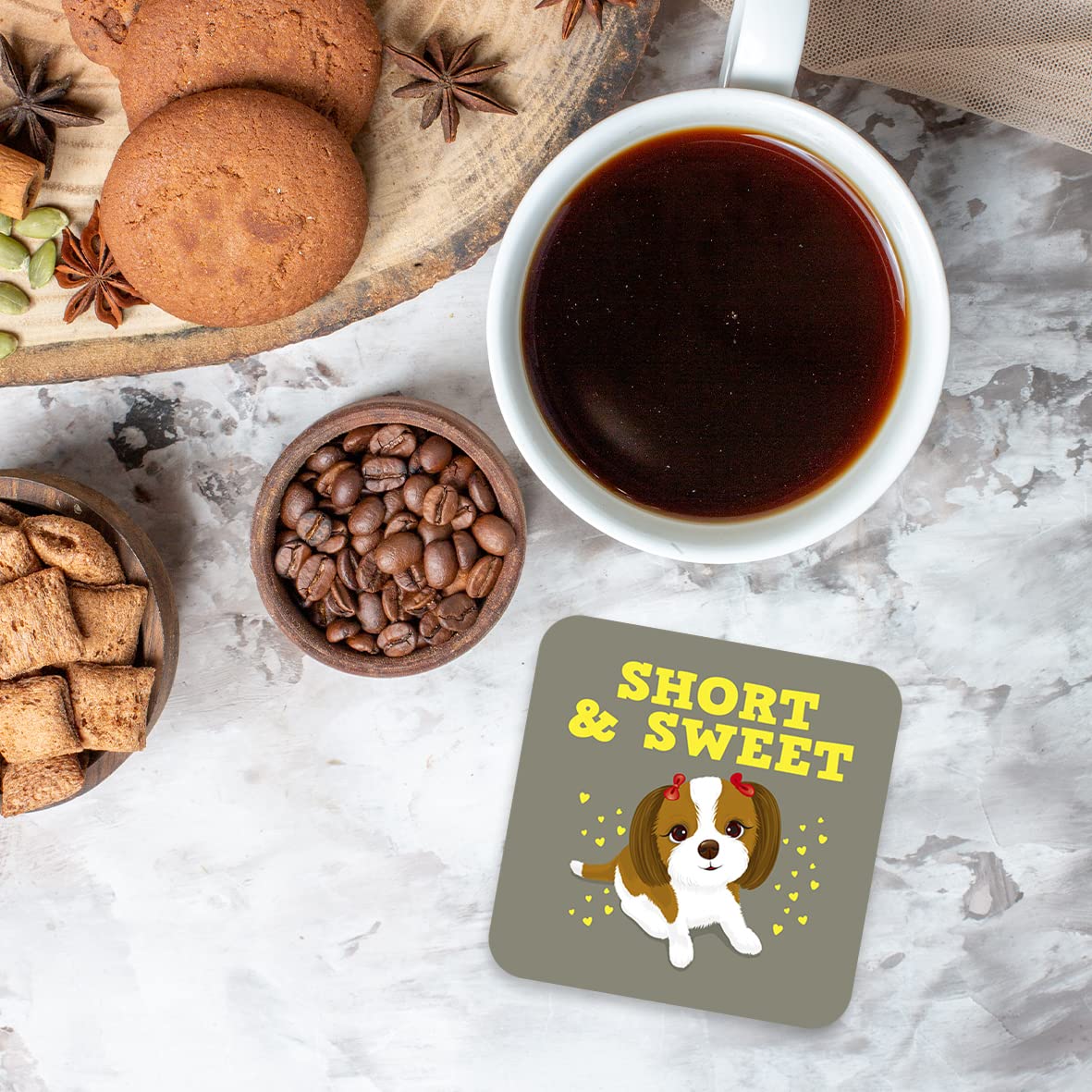 CS638 Short & Sweet Novelty Funny Coffee Tea Drink Gift Glossy MDF Wooden Coaster