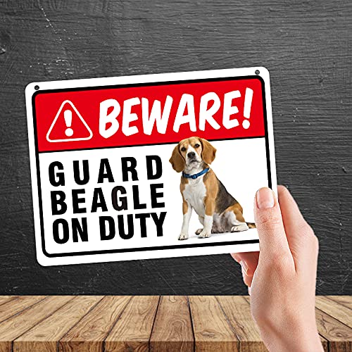 Kruzroyal MP343 BEWARE!, Guard beagle on duty. Funny Novelty Retro Vintage Metal Wall Sign Plaque 20cm x 15cm
