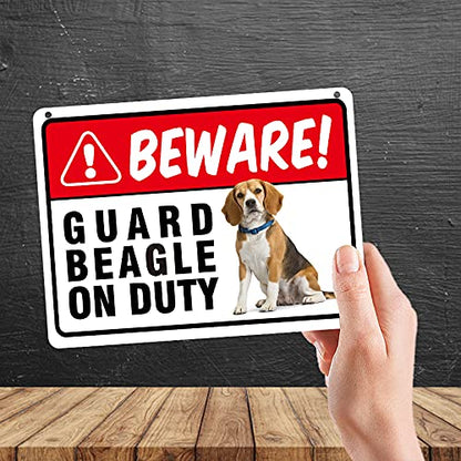 Kruzroyal MP343 BEWARE!, Guard beagle on duty. Funny Novelty Retro Vintage Metal Wall Sign Plaque 20cm x 15cm