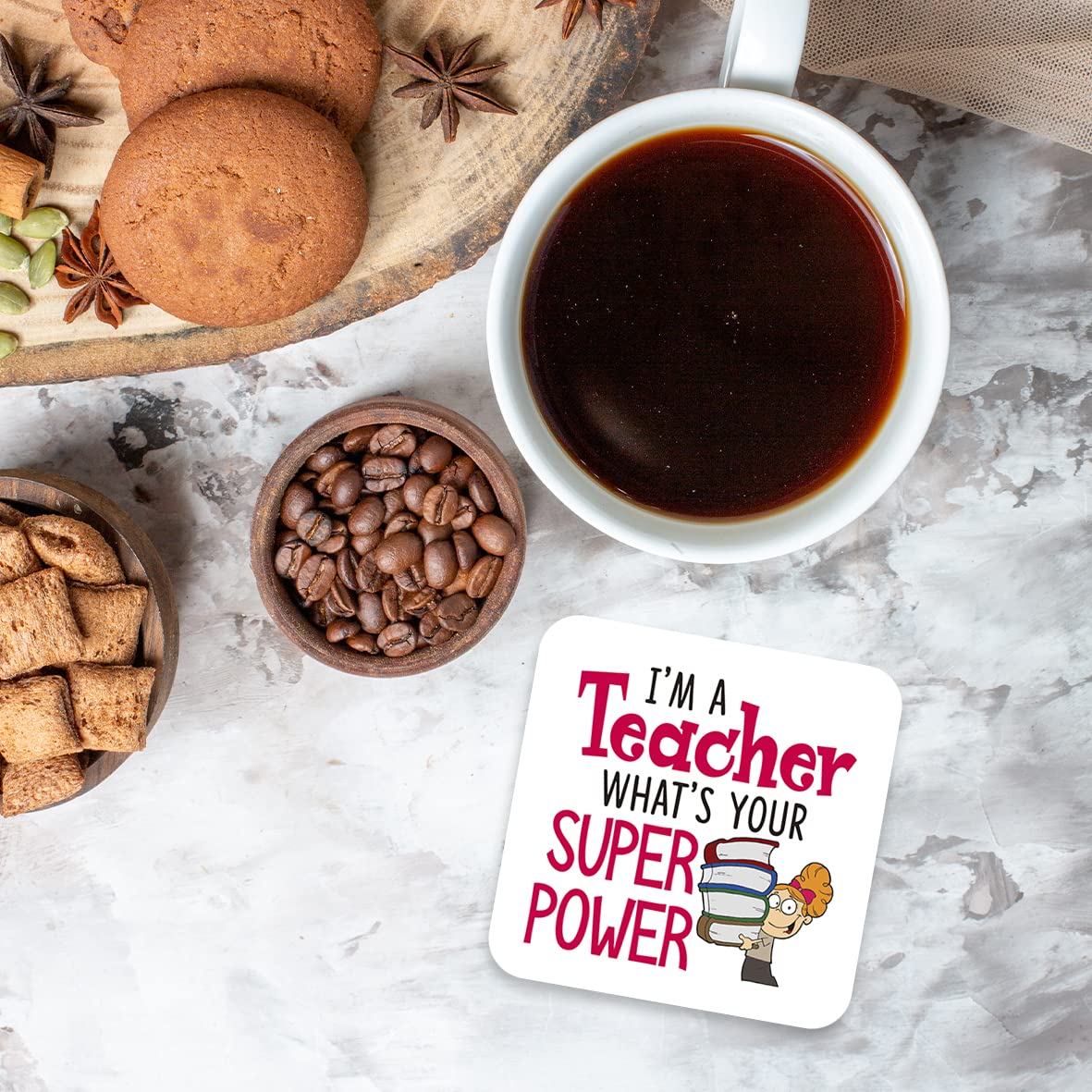 CS540 I'm a Teacher What's your super power? Novelty Funny Coffee Tea Drink Gift Glossy MDF Wooden Coaster